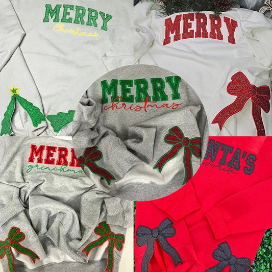 Custom Merry Christmas Side Tree Cut-Out Sweatshirt