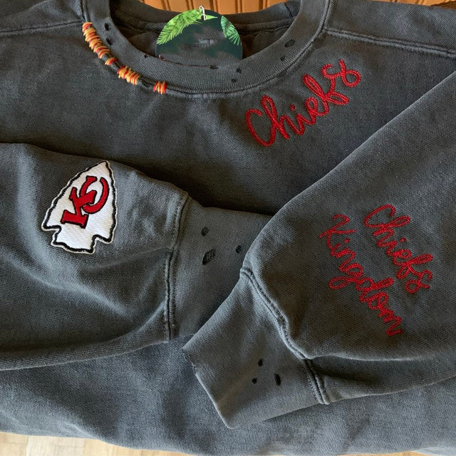 CUSTOM Embroidered Hand Distressed Sweatshirt Crewneck