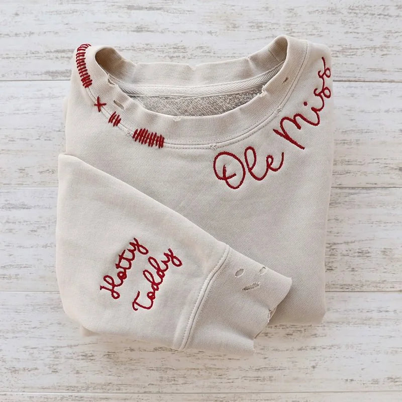 CUSTOM Embroidered Hand Distressed Sweatshirt Crewneck