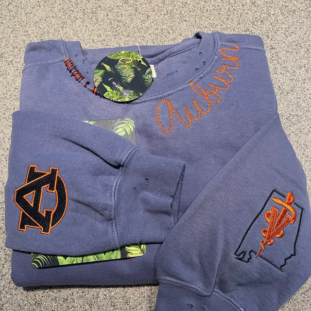 CUSTOM Embroidered Hand Distressed Sweatshirt Crewneck