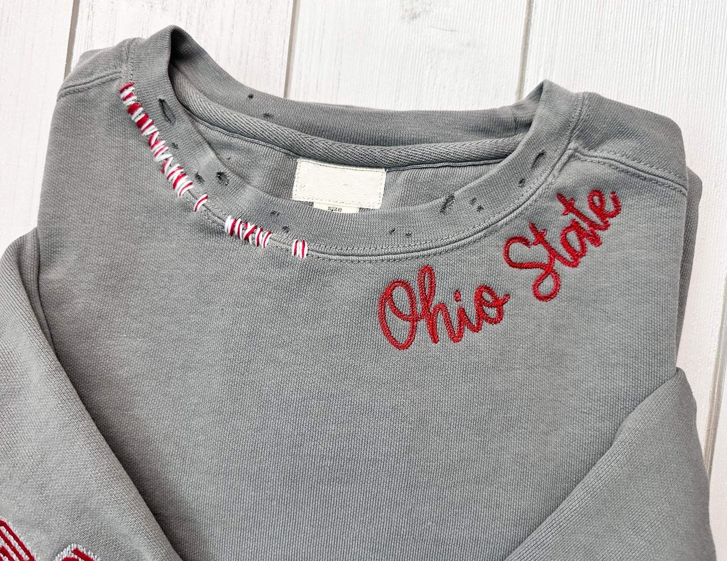 CUSTOM Embroidered Hand Distressed Sweatshirt Crewneck