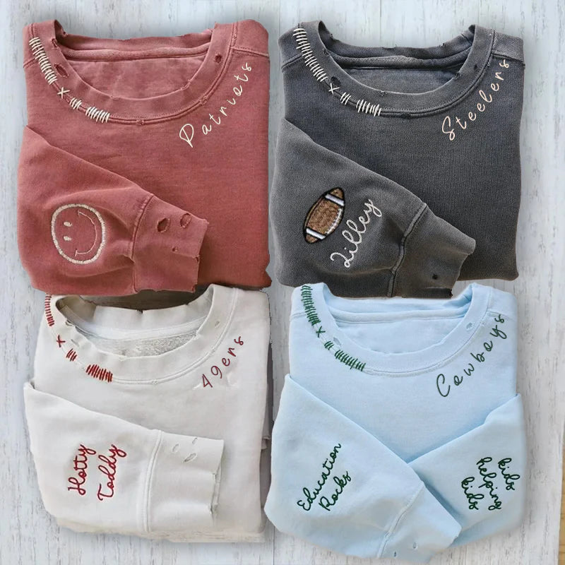 CUSTOM Embroidered Hand Distressed Sweatshirt Crewneck