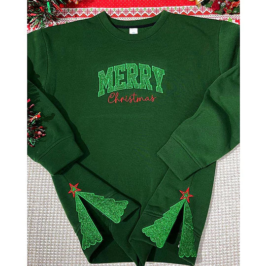 Custom Merry Christmas Side Tree Cut-Out Sweatshirt